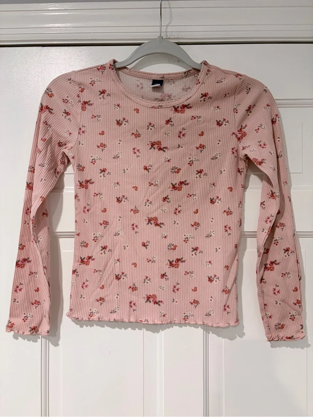 Old Navy Pink Floral Ribbed Long-Sleeve Tee
